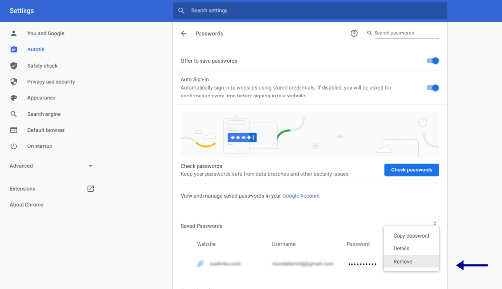 Delete Saved Passwords on Chrome