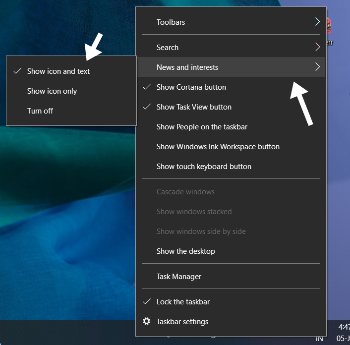 Disable News and Interests Widget, Disable News and Interests Widget on Windows 10 taskbar