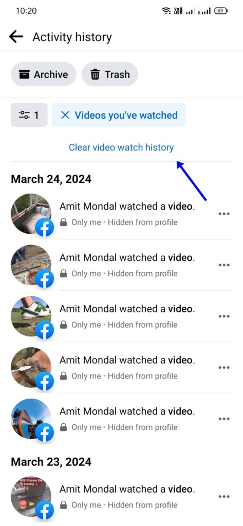 Delete Facebook Watch History