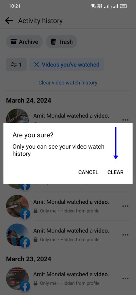 Delete Facebook Watch History